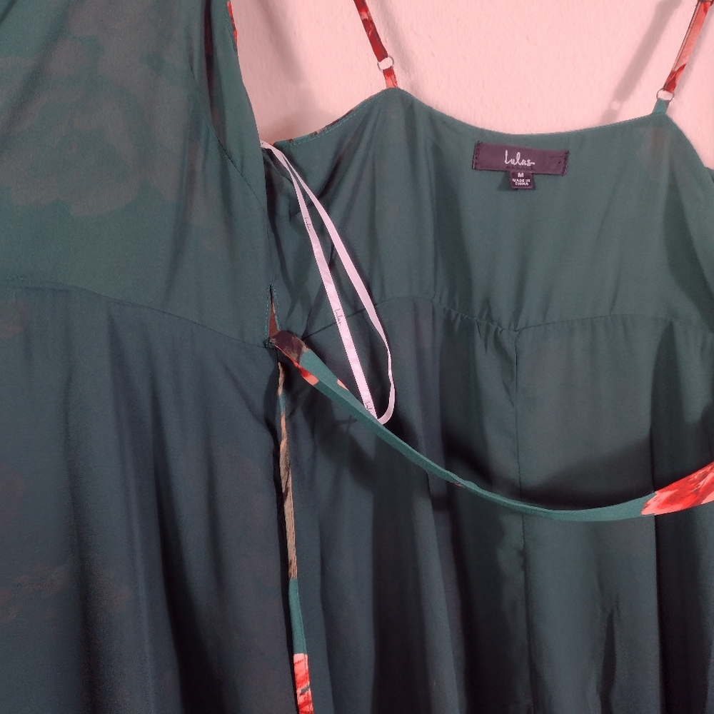 Lulus Floral Flirtation Dark Green Floral Print Wrap Maxi Dress Size M - Picture 8 of 13
